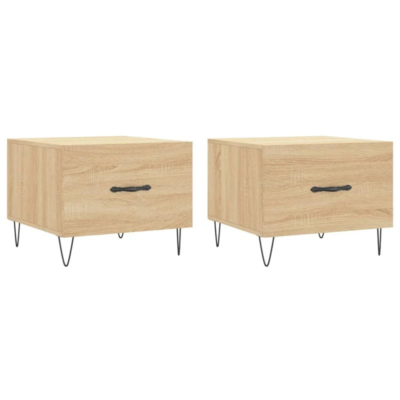 Set de 2 tables basses d'appoint avec tiroir 50 x 50 x 40 cm bois d'ingénierie couleur chêne et fer DEC040384