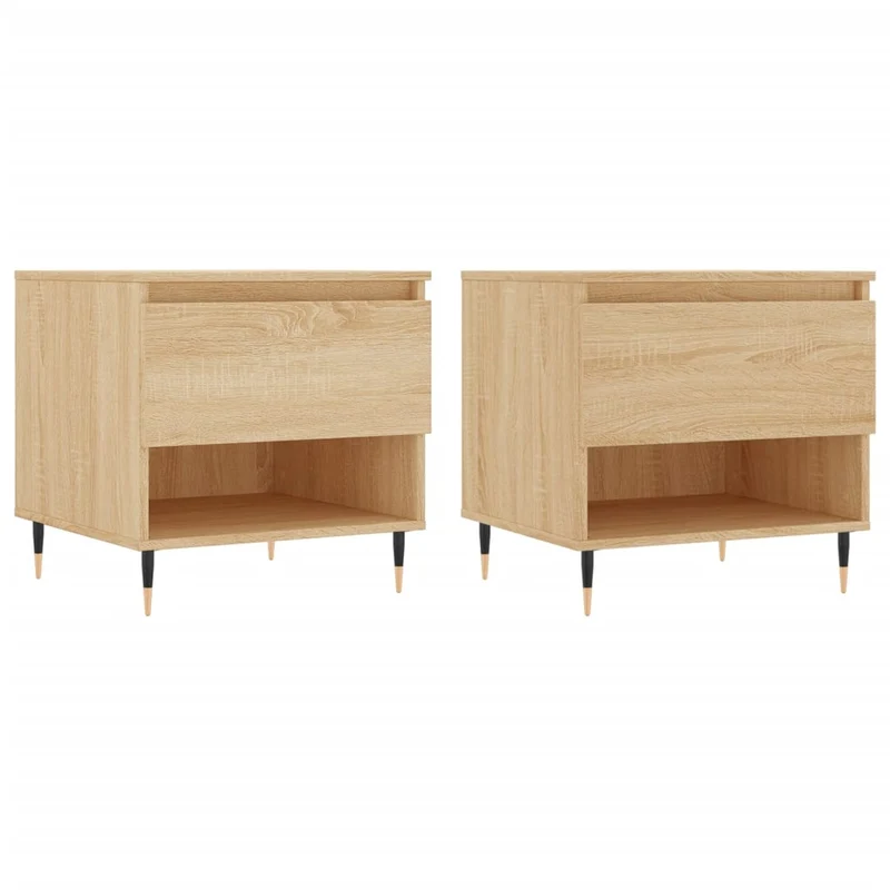 Set de 2 tables de chevets avec tiroir 50 x 46 x 50 cm bois d'ingénierie couleur chêne et métal DEC040380