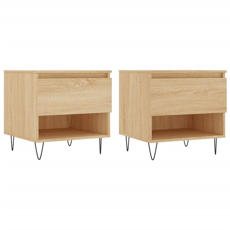 Lot de 2 tables de chevets avec tiroir 50 x 46 x 50 cm bois d'ingénierie couleur chêne et métal DEC040379