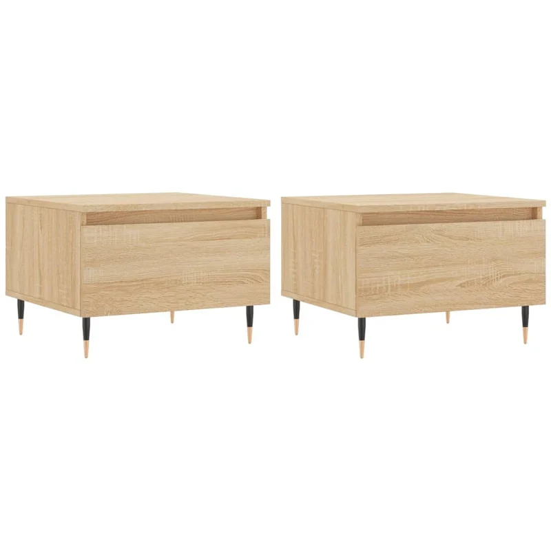 Lot de 2 tables basses chevet avec tiroir 50 x 46 x 35 cm bois d'ingénierie couleur chêne et métal DEC040376