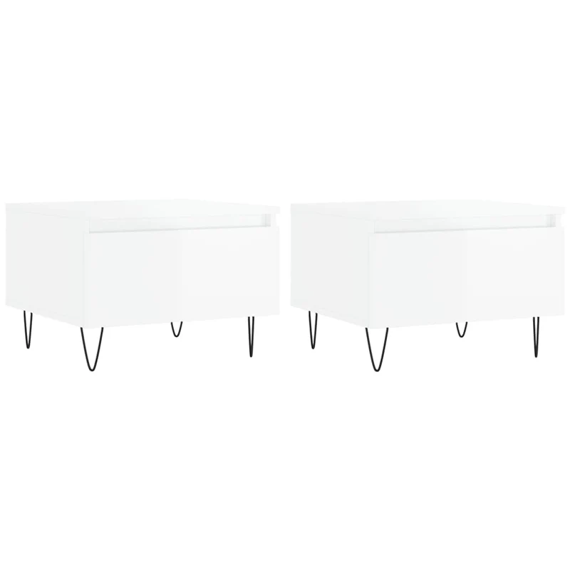 Lot de 2 tables basses d'appoint avec tiroir 50 x 46 x 35cm bois d'ingénierie blanc brillant et métal DEC040323