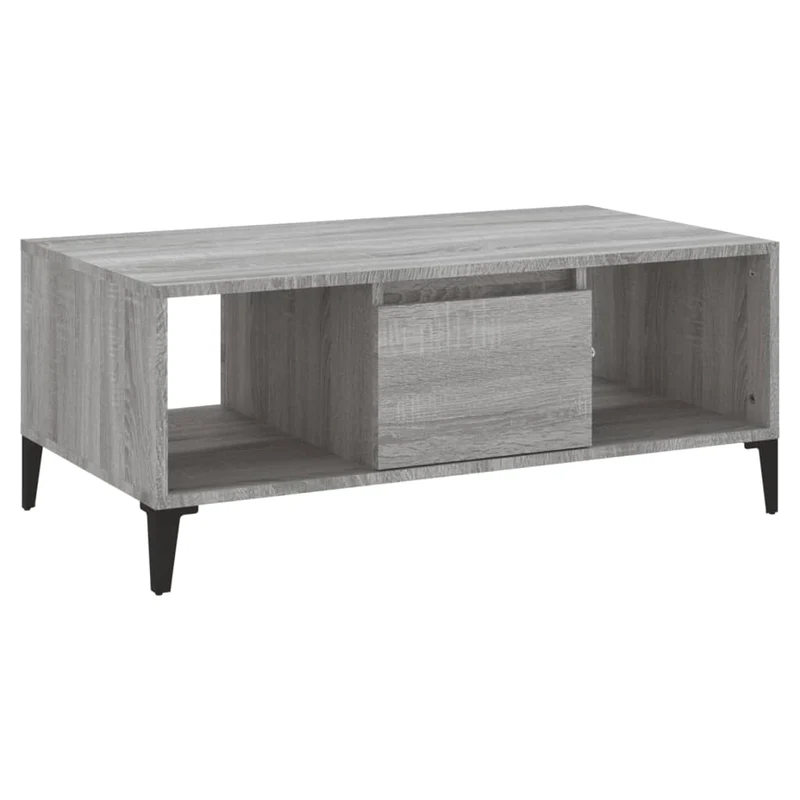 Table basse avec tiroir et compartiment ouvert 90 x 50 x 36,5 cm bois d'ingénierie gris et métal DEC040135