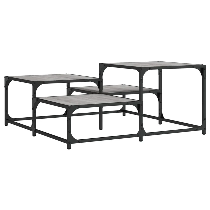 Table basse avec étagère style industriel 87,5 x 87,5 x 40 cm bois d'ingénierie gris et métal DEC040110