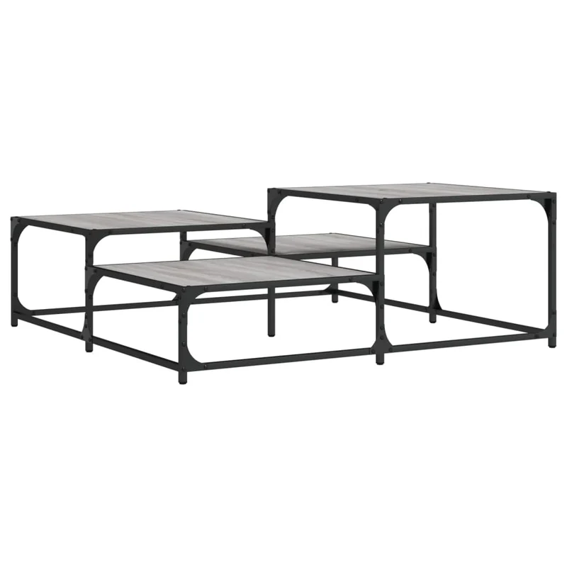 Table basse style industriel 107 x 107 x 40 cm bois d'ingénierie gris et métal DEC040005
