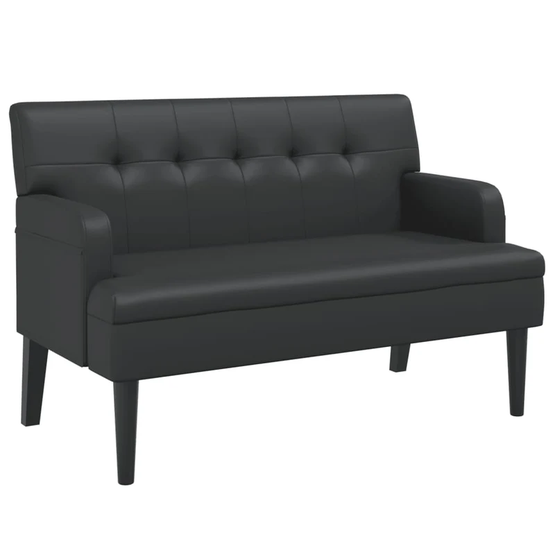 Banquette banc canapé avec dossier capitonné 112 x 65,5 x 75 cm en PVC noir pieds en bois DEC024655