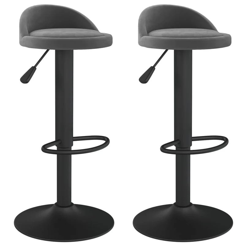 Lot de 2 tabourets de bar chaises hautes en velours gris foncé et acier noir DEC029723