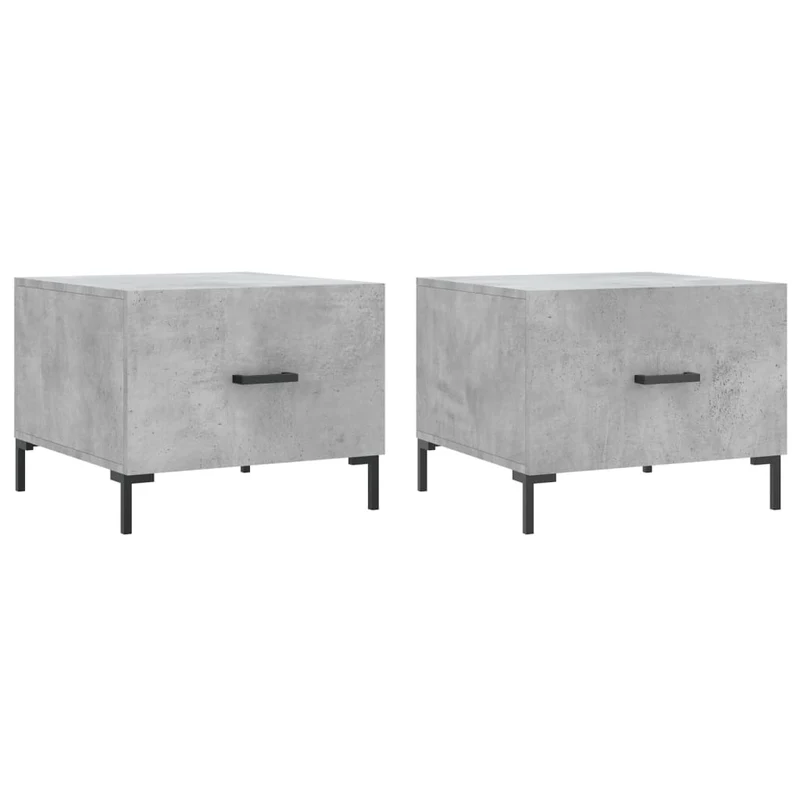 Lot de 2 tables basses d'appoint chevet avec tiroir 50 x 50 x 40 cm bois d'ingénierie gris et fer DEC040406