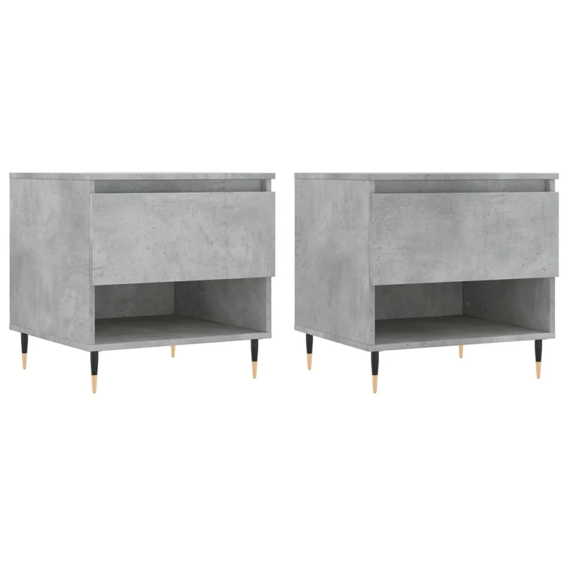 Lot de 2 tables de chevets avec tiroir 50 x 46 x 50 cm bois d'ingénierie gris et métal DEC040399