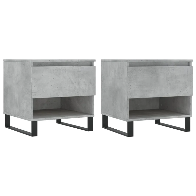 Lot de 2 tables de chevets avec tiroir 50 x 46 x 50 cm bois d'ingénierie gris et métal DEC040397
