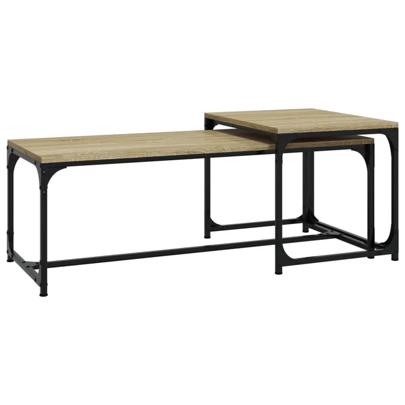 Lot de 2 tables basses d'appoint style industriel en bois d'ingénierie et acier DEC040390