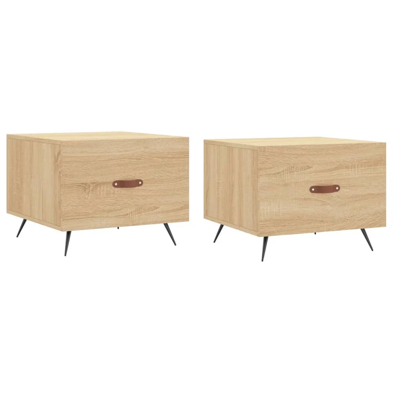 Lot de 2 tables de chevets avec tiroir 50 x 50 x 40 cm bois d'ingénierie couleur chêne et fer DEC040386
