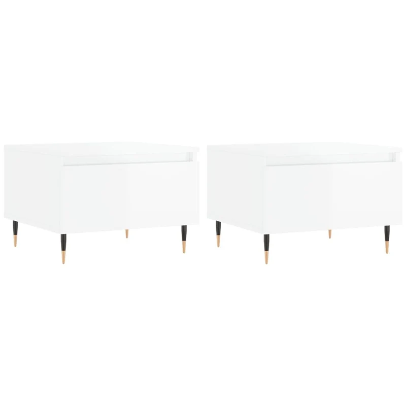 Lot de 2 tables basses d'appoint chevet avec tiroir 50 x 46 x 35cm bois d'ingénierie blanc brillant et métal DEC040322
