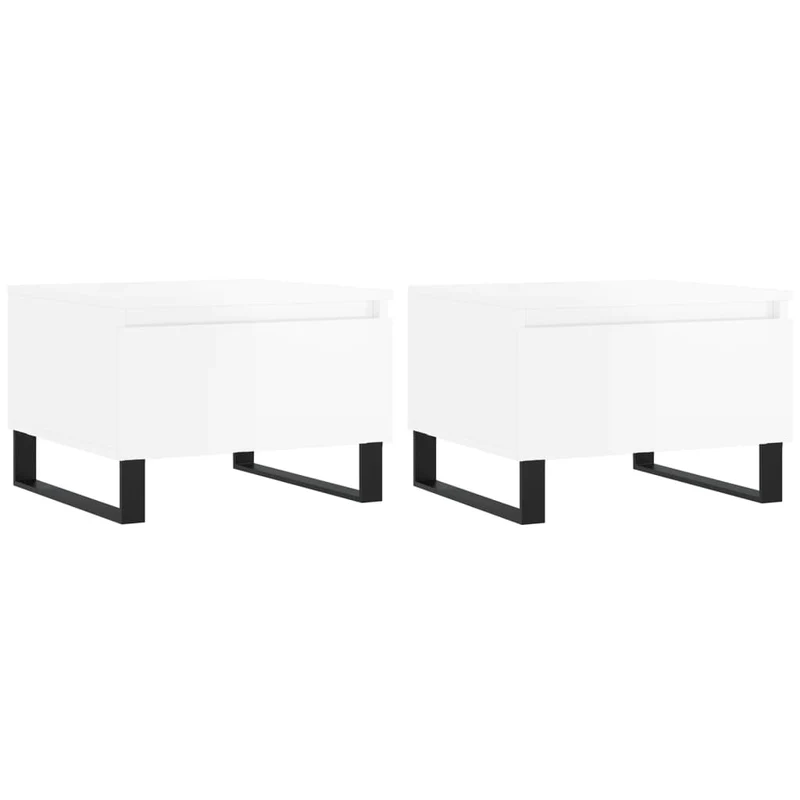 Lot de 2 tables basses d'appoint avec tiroir 50 x 46 x 35cm bois d'ingénierie blanc brillant et métal DEC040321