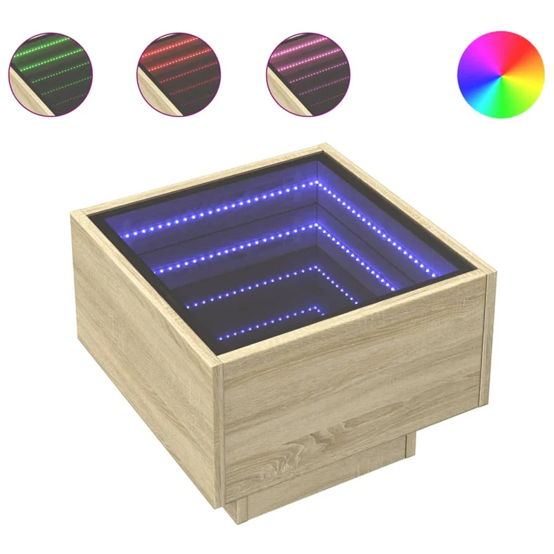 Table d'appoint avec lumière LED 40 x 40 x 30 cm bois ingénierie couleur chêne et verre DEC040282