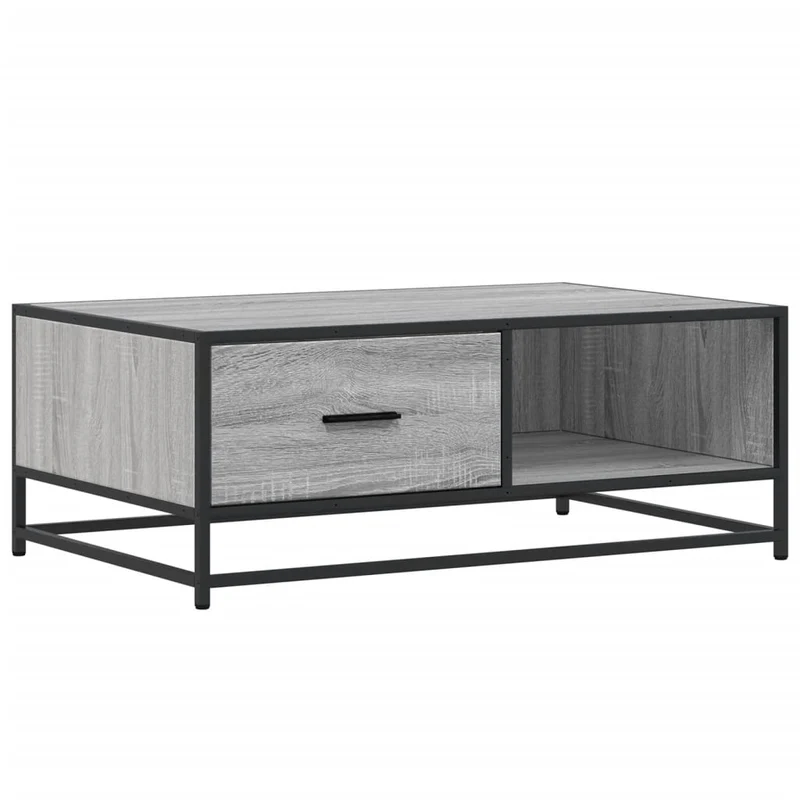 Table basse avec tiroir style industriel 90 x 57 x 35 cm bois d'ingénierie gris et métal DEC040159