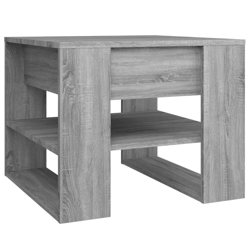 Table basse avec étagères 55,5 x 55 x 45 cm bois d'ingénierie gris DEC040042