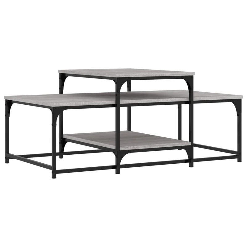 Table basse avec étagères design industriel 102 x 60 x 45 cm bois d'ingénierie gris et métal DEC040000