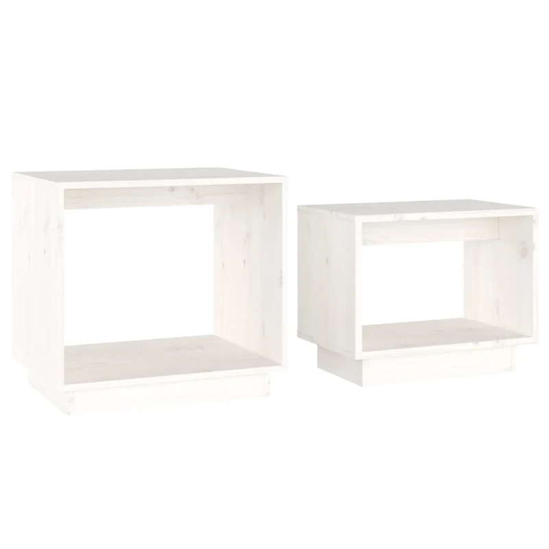 Lot de 2 tables d'appoint chevet en bois de pin massif blanc DEC040487