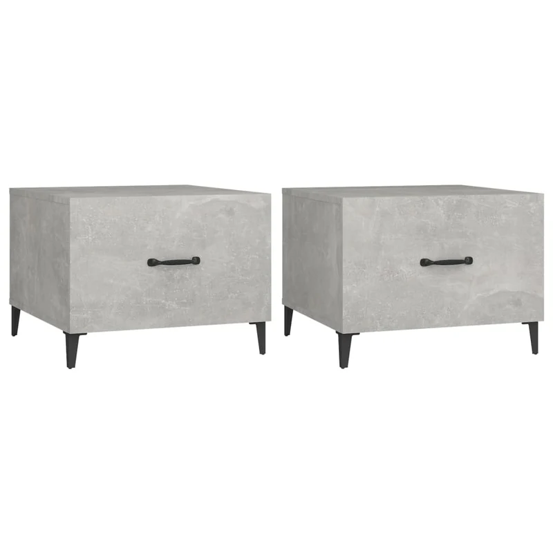 Lot de 2 tables basses appoint avec tiroir 50 x 50 x 40 cm bois d'ingénierie gris et métal DEC040483