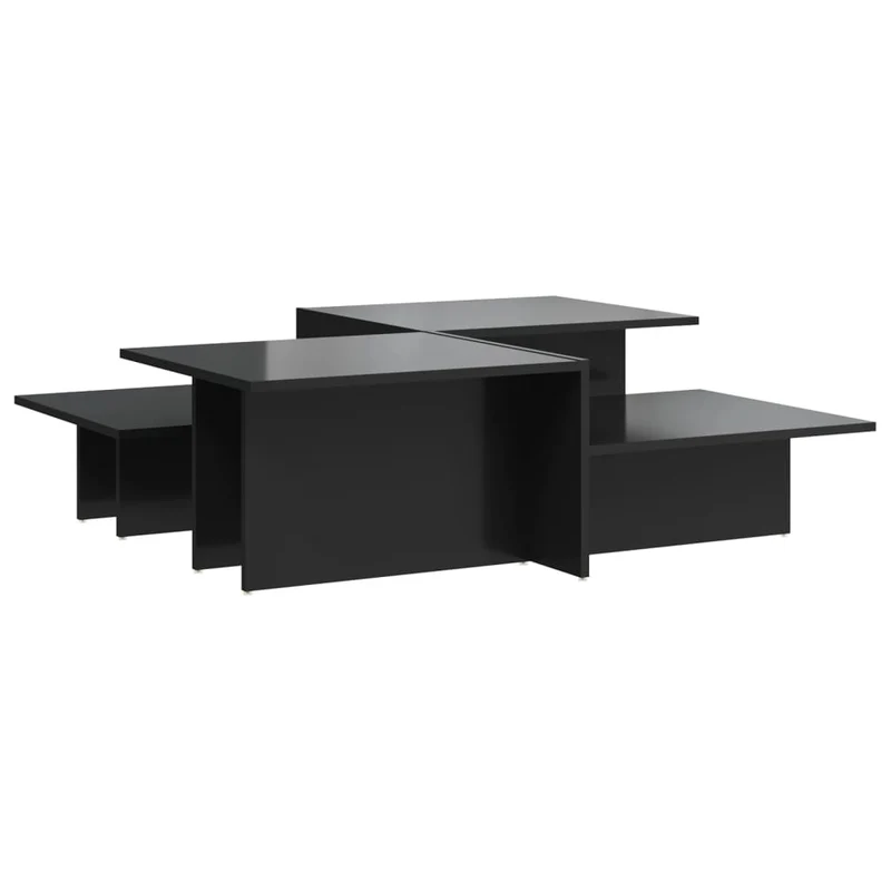 Lot de 2 tables d'appoint avec étagère en bois d'ingénierie noir brillant DEC040427