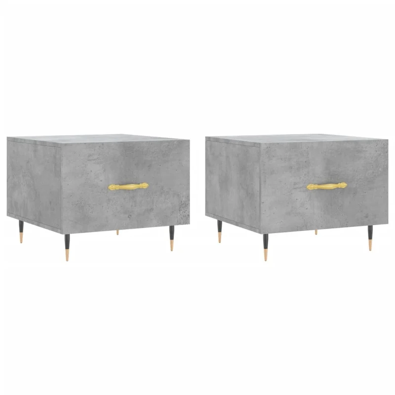 Lot de 2 tables de chevets avec tiroir 50 x 50 x 40 cm bois d'ingénierie gris et fer DEC040405