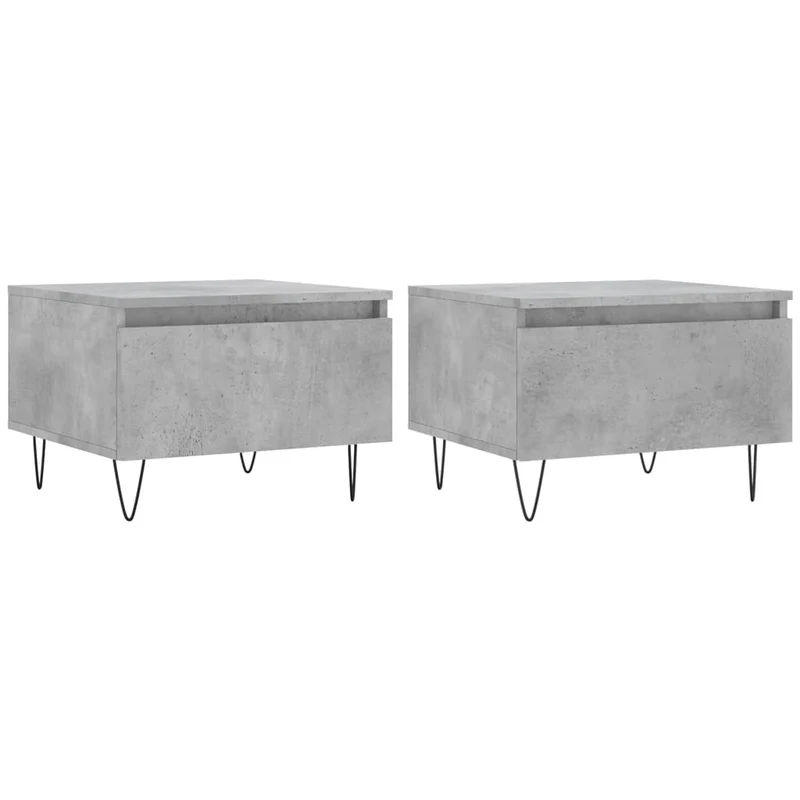 Lot de 2 tables basses appoint avec tiroir 50 x 46 x 35 cm bois d'ingénierie gris et métal DEC040394