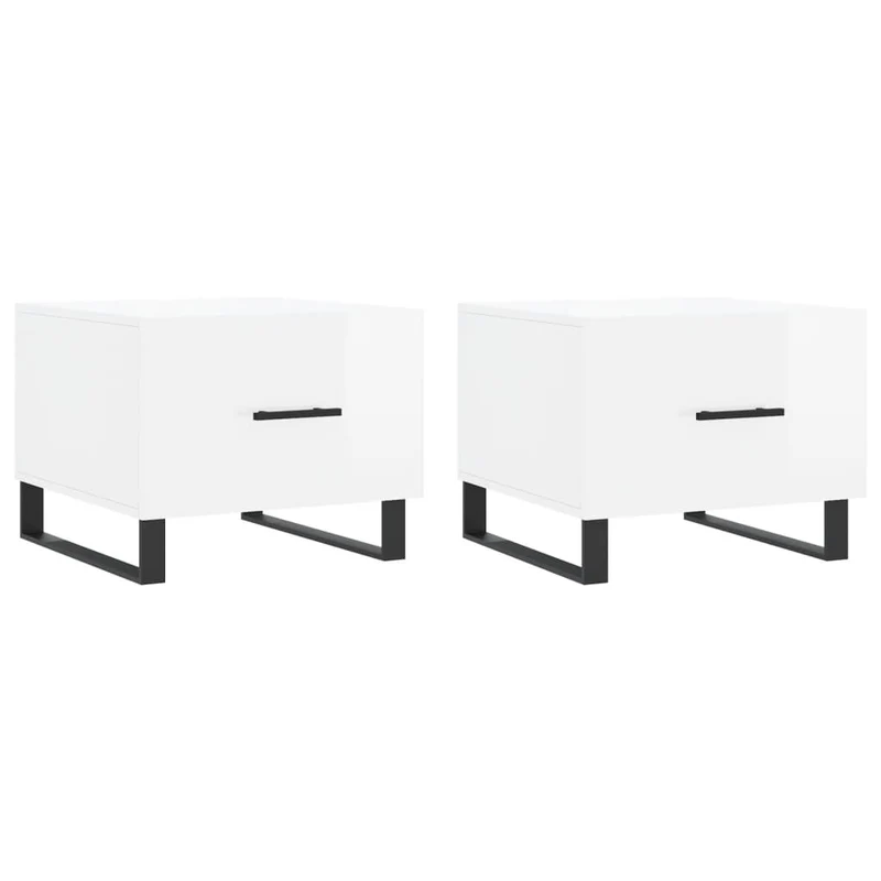 Lot de 2 tables de chevets avec tiroir 50 x 50 x 40cm bois d'ingénierie blanc brillant et fer DEC040328
