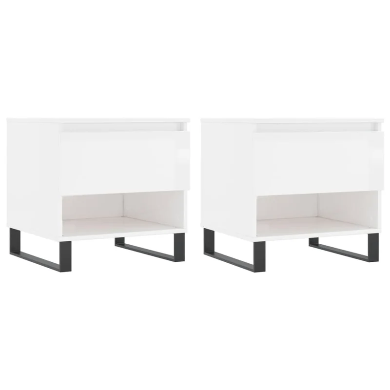 Lot de 2 tables d'appoint chevet avec tiroir 50 x 46 x 50cm bois d'ingénierie blanc brillant et métal DEC040326