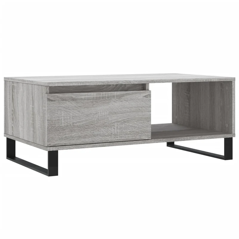 Table basse avec tiroir et compartiment 90 x 50 x 36,5 cm bois d'ingénierie gris et métal DEC040128