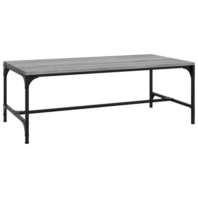 Table basse design industriel 80 x 50 x 35 cm bois d'ingénierie gris et acier DEC040087