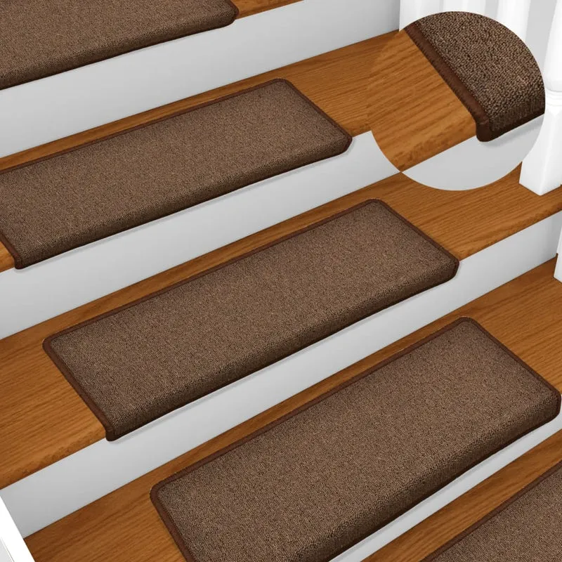 Tapis d'escalier 15 pièces 65x25 cm Marron DEC023814
