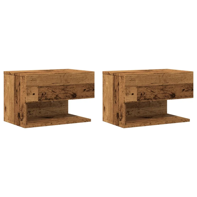 Lot de 2 tables de chevet murales avec tiroir et étagère 46 x 29,5 x 30 cm en bois d'ingénierie marron DEC036118