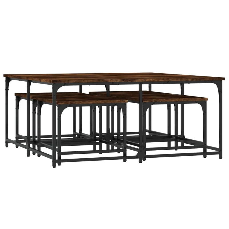 Lot de 3 tables d'appoint gigognes style industriel en bois d'ingénierie marron et fer DEC040577