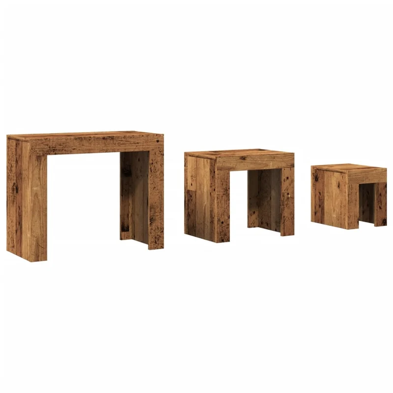 Lot de 3 tables d'appoint gigognes en bois bois d'ingénierie marron DEC040576