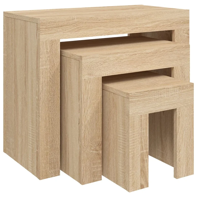 Lot de 3 tables d'appoint gigognes en bois d'ingénierie couleur chêne DEC040553