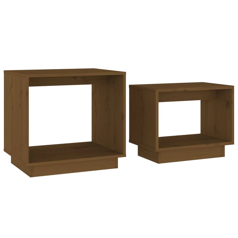 Lot de 2 tables d'appoint gigognes en bois de pin massif marron DEC040516
