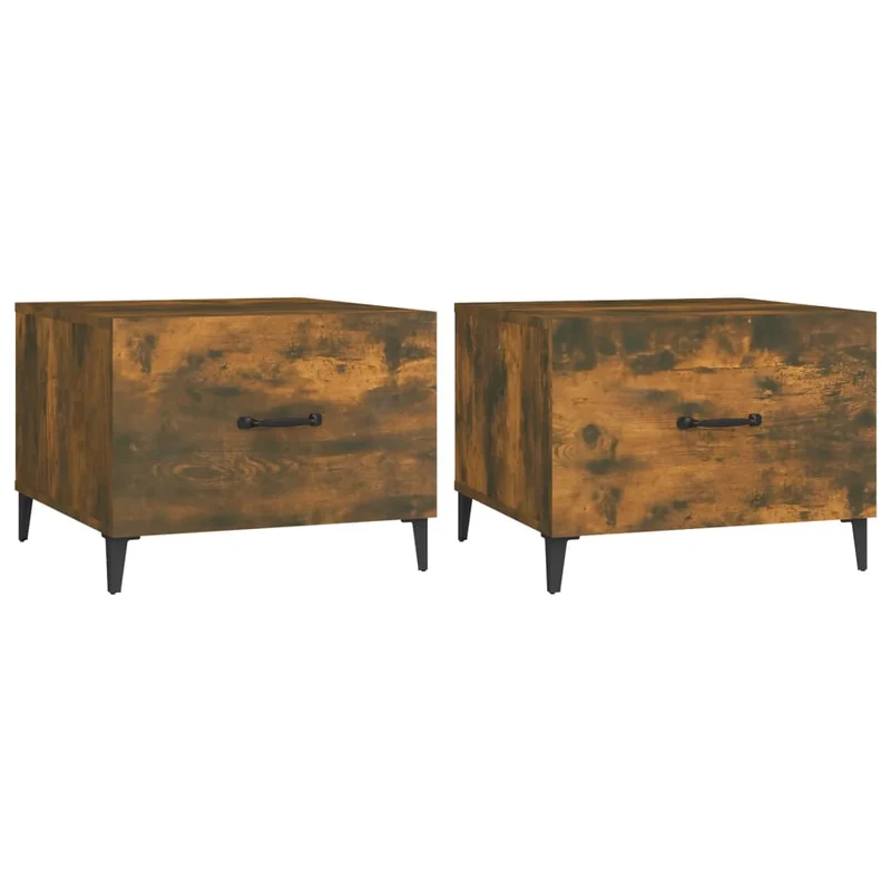 Lot de 2 tables basses d'appoint avec tiroir pieds en métal 50 x 50 x 40 cm bois d'ingénierie marron et métal DEC040480