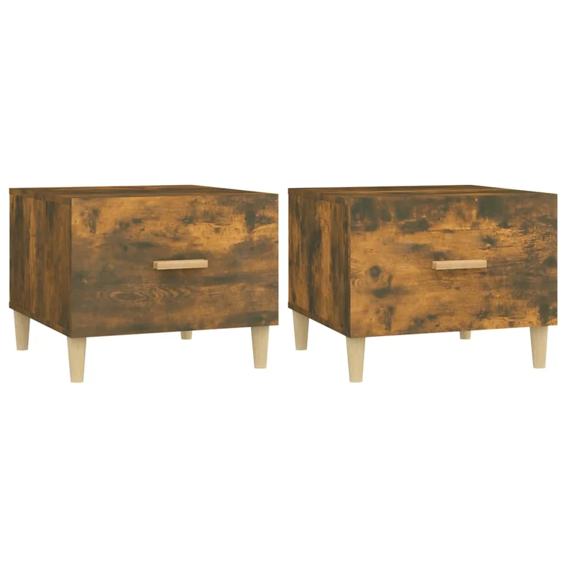 Lot de 2 tables basses avec tiroir 50 x 50 x 40 cm bois d'ingénierie marron effet vieilli DEC040352