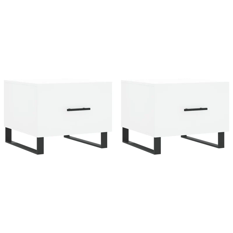 Lot de 2 tables basses d'appoint avec tiroir 50 x 50 x 40 cm bois d'ingénierie blanc et fer DEC040319