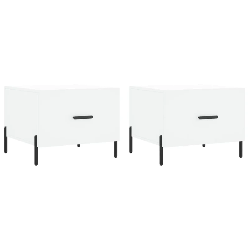 Lot de 2 tables basses appoint avec tiroir 50 x 50 x 40 cm bois d'ingénierie blanc et fer DEC040318