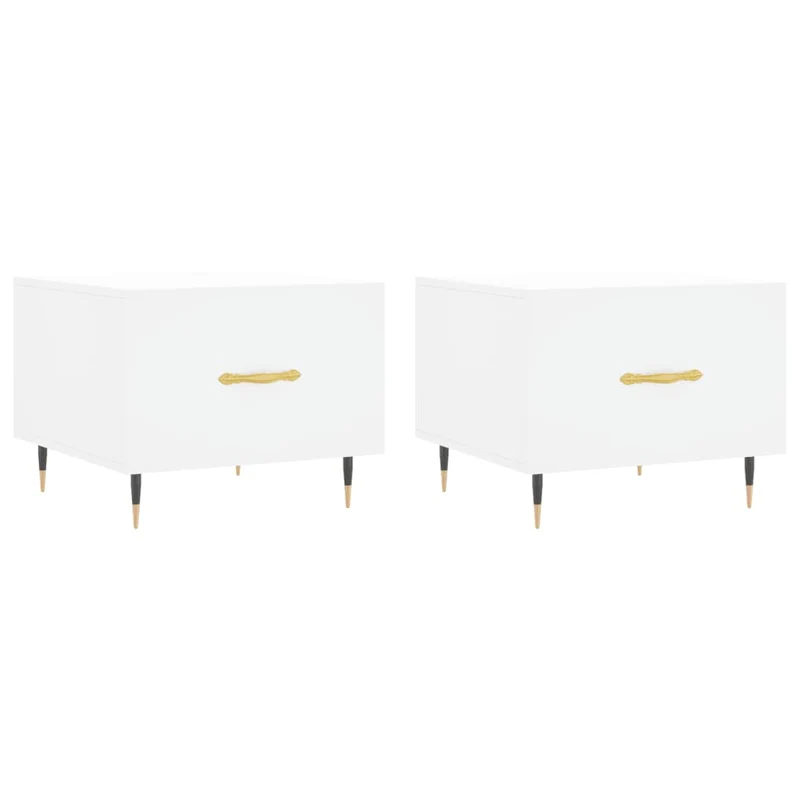 Lot de 2 tables basses appoint avec tiroir 50 x 50 x 40 cm bois d'ingénierie blanc et fer DEC040315