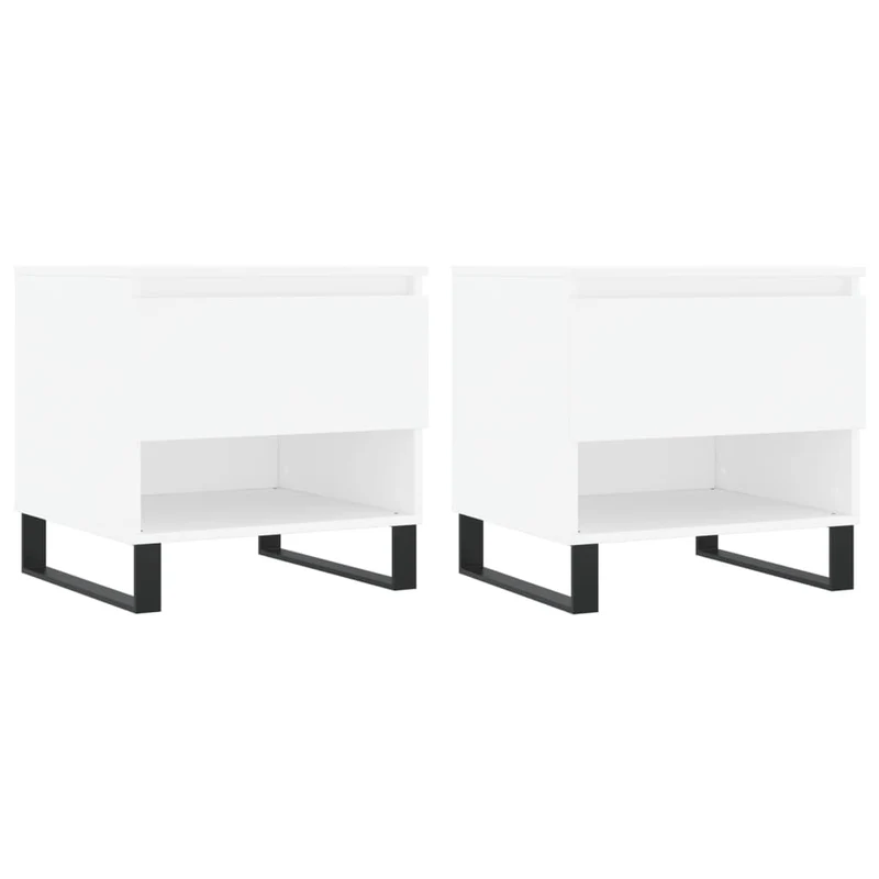Lot de 2 tables basses d'appoint avec tiroir 50 x 46 x 50 cm bois d'ingénierie blanc et métal DEC040308