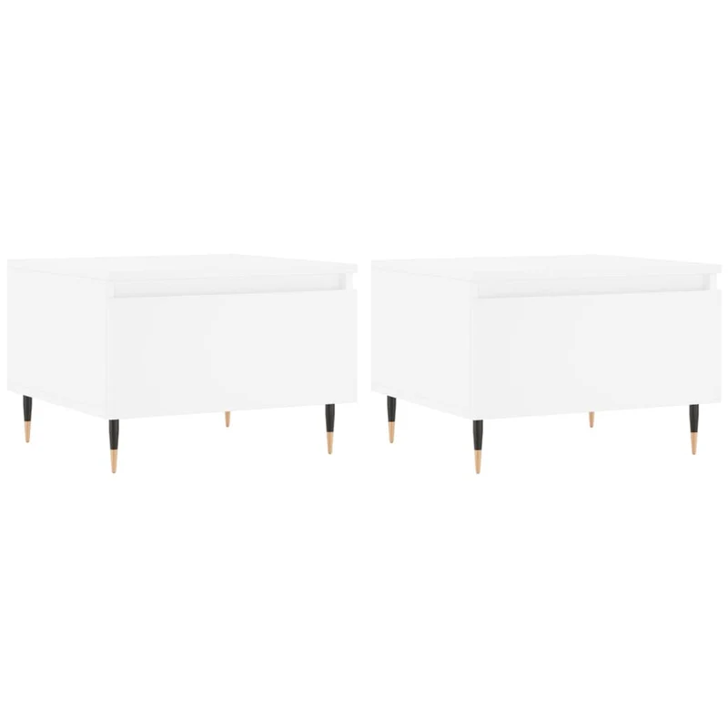 Lot de 2 tables basses d'appoint avec tiroir 50 x 46 x 35 cm bois d'ingénierie blanc et méal DEC040307