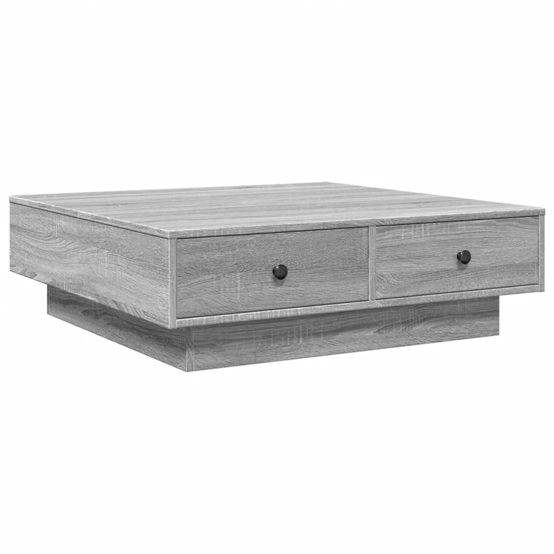 Table basse avec tiroirs 90 x 90 x 28 cm bois d'ingénierie gris et métal DEC040166