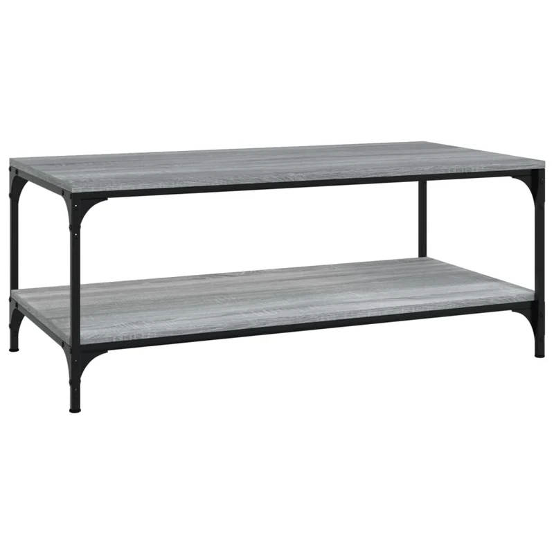 Table basse avec étagère style industriel 80 x 50 x 40 cm bois d'ingénierie gris et acier DEC040089