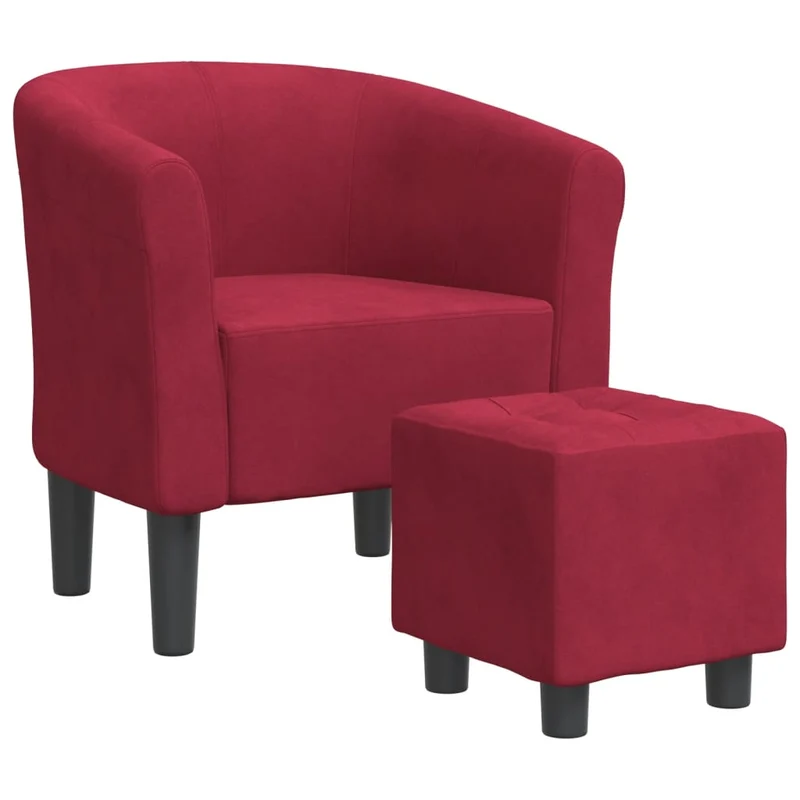 Fauteuil lounge assise confortable design moderne avec repose-pieds en tissu velours rouge bordeaux DEC026435
