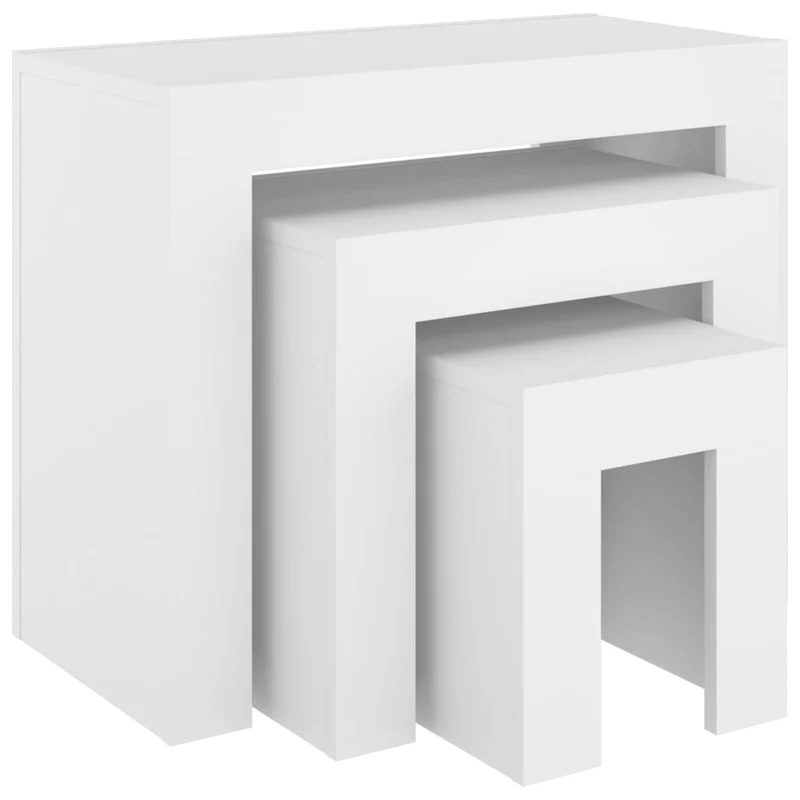 Lot de 3 tables d'appoint gigognes en bois d’ingénierie blanc DEC040531