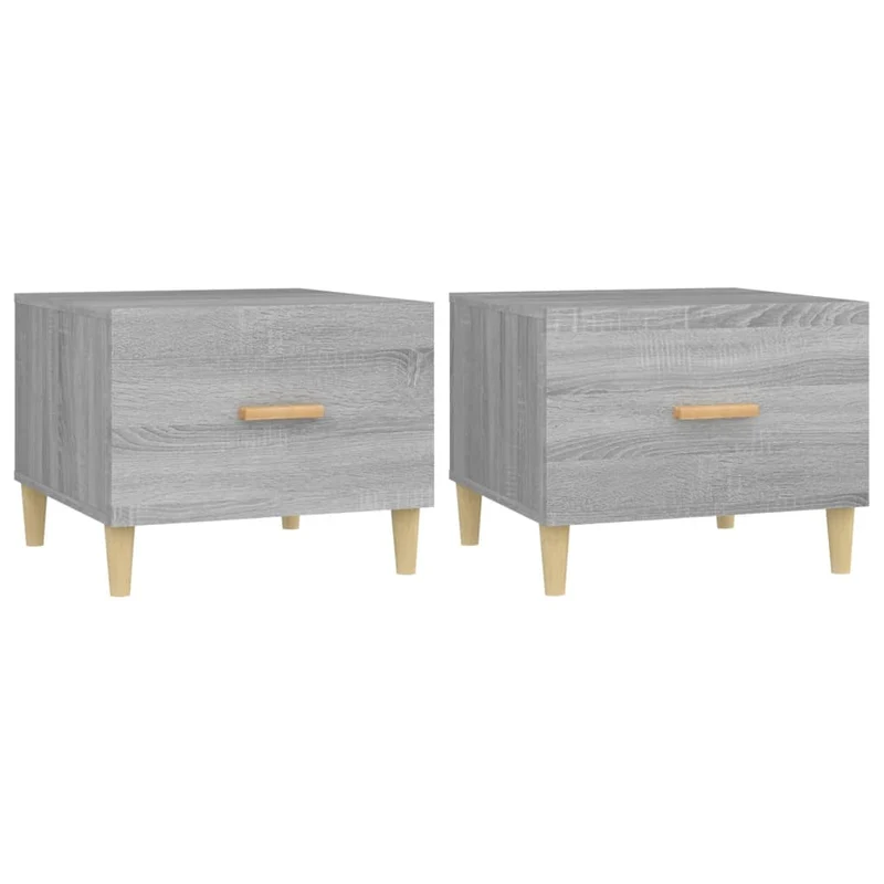 Lot de 2 tables basses d'appoint avec tiroir 50 x 50 x 40 cm bois d'ingénierie gris DEC040436