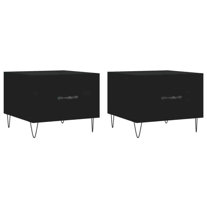 Lot de 2 tables de chevets avec tiroirs 50 x 50 x 40 cm bois d'ingénierie noir et fer DEC040423