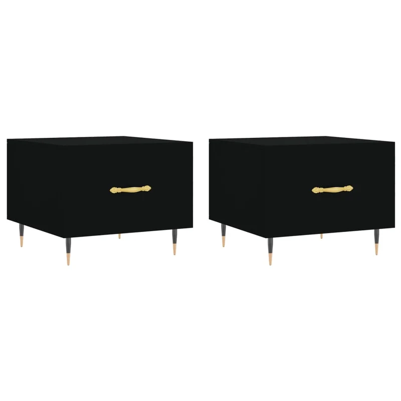 Lot de 2 tables d'appoint avec tiroir 50 x 50 x 40 cm bois d'ingénierie noir et fer DEC040418